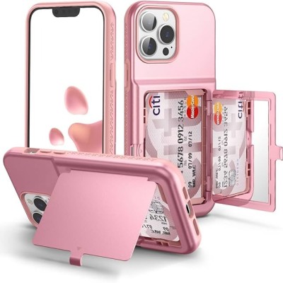 For iPhone 13 Pro Max Jewel Wallet Design with Stitched PU Leather ID Card Money Holder Zipper Case - Pink
