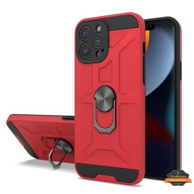 For iPhone 13 Pro Max Loop Hybrid with [Magnetic Ring Circle] 360  degrees Rotational Kickstand Case Cover - Red