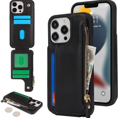 For iPhone 13 Pro Max Luxury Side Magnetic Button Card ID Holder PU Leather Case Cover - Black