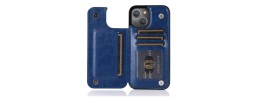 For iPhone 13 Pro Max Luxury Side Magnetic Button Card ID Holder PU Leather Case Cover - Dark Blue