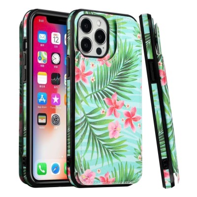 For iPhone 13 Pro Max Luxury Side Magnetic Button Card ID Holder PU Leather Case Cover - Foral B