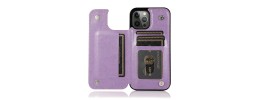 For iPhone 13 Pro Max Luxury Side Magnetic Button Card ID Holder PU Leather Case Cover - Light Purple Butterfly Swirl
