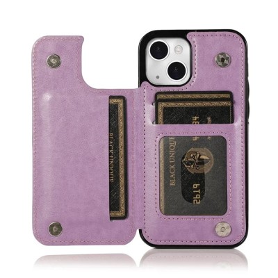 For iPhone 13 Pro Max Luxury Side Magnetic Button Card ID Holder PU Leather Case Cover - Light Purple Mandala Flower
