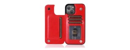 For iPhone 13 Pro Max Luxury Side Magnetic Button Card ID Holder PU Leather Case Cover - Red
