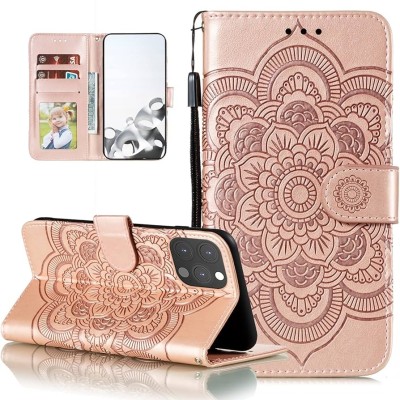 For iPhone 13 Pro Max Luxury Side Magnetic Button Card ID Holder PU Leather Case Cover - Rose Gold