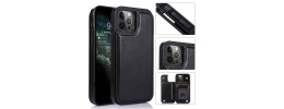 For iPhone 13 Pro Max Luxury Vertical Magnetic Button Card ID Holder PU Leather Case Cover - Black