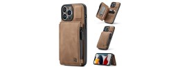 For iPhone 13 Pro Max Luxury Wallet Card ID Zipper Money Holder Case Cover - Brown