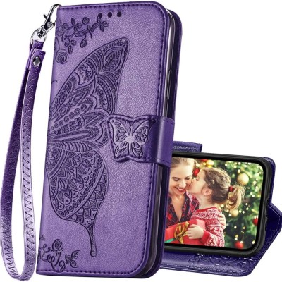 For iPhone 13 Pro Max Luxury Wallet Card ID Zipper Money Holder Case Cover - Lavender