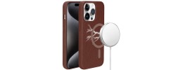 For iPhone 13 Pro Max METKASE Apple-Peel Stick PU Leather [Magnetic Circle] Premium Hybird Case - Brown