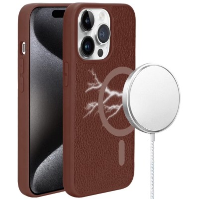 For iPhone 13 Pro Max METKASE Apple-Peel Stick PU Leather [Magnetic Circle] Premium Hybird Case - Brown