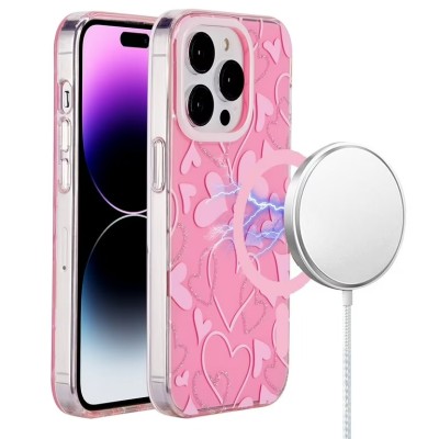 For iPhone 13 Pro Max METKASE Double Protection IMD Design Pattern [Magnetic Circle] Premium Case - Hearts