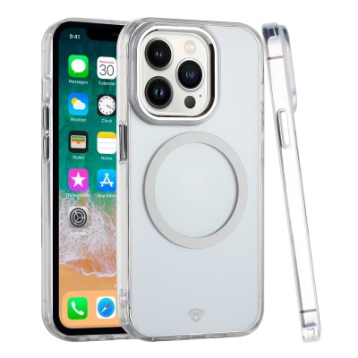 For iPhone 13 Pro Max METKASE Magnetic Circle Ring Transparent Premium Acrylic Case Cover with Metal Buttons & Camera Raised Lip in Slide-Out Package - Clear