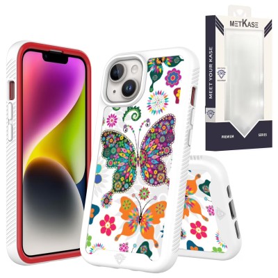 For iPhone 13 Pro Max METKASE Premium Exotic Design Hybrid Case in Slide-Out Package - Colorful Butterflies