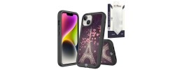 For iPhone 13 Pro Max METKASE Premium Exotic Design Hybrid Case in Slide-Out Package - Dark Grunge Eiffel Tower Paris Sakura Flowers