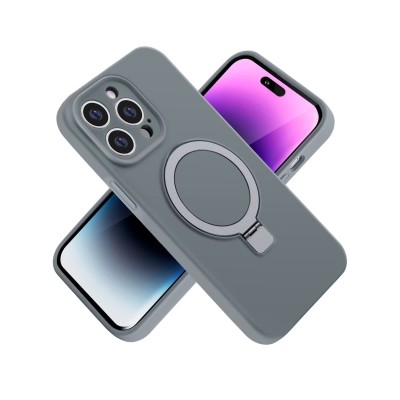 For iPhone 13 Pro Max METKASE Premium Magnetic Circle Ring Stand LIQUID Silicone in Slide-Out Package - Grey