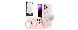 For iPhone 13 Pro Max METKASE Premium Magnetic Circle Ring Stand LIQUID Silicone in Slide-Out Package - Light Pink