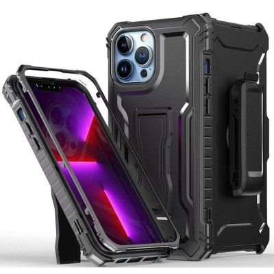 For iPhone 13 Pro Max Machine 3in1 Combo Holster Clip Case Cover - Black