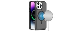For iPhone 13 Pro Max [Magnetic Circle] CD Pattern Transparent Rugged Hybrid - Black