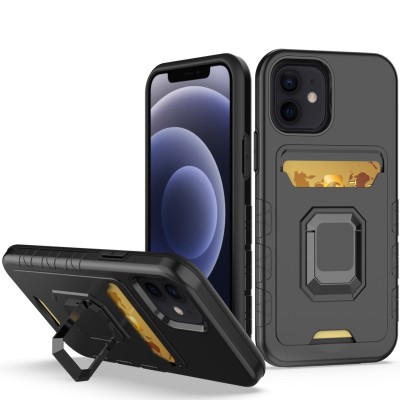 For iPhone 13 Pro Max [Magnetic Circle] Wallet For ID and Credit Cards With Lanyard - Black