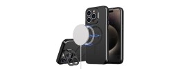 For iPhone 13 Pro Max Magnetic Ring Circle Camera Cap KickStand Hybrid UV Paint Matte Finish Case - Black