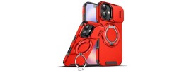 For iPhone 13 Pro Max Magnetic Ring Circle Real Flower Epoxy Glitter Hybrid Case Cover - Red