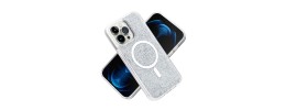 For iPhone 13 Pro Max Magnetic Ring Circle Real Flower Epoxy Glitter Hybrid Case Cover - Silver