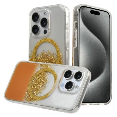 For iPhone 13 Pro Max Magnetic Ring Glitter 3in1 Hybrid Case Cover - Clear