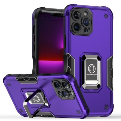 For iPhone 13 Pro Max Magnetic Ring Radiator Design Hybrid with Metal Buttons Case Coverr - Light Purple