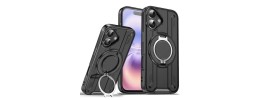 For iPhone 13 Pro Max Magnetic Ring Stand Classic Design FULL Camera Protection Hybrid Case - Black