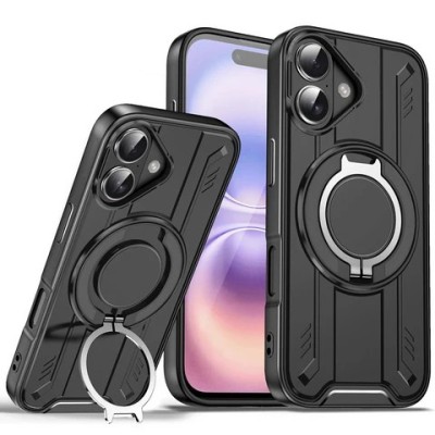 For iPhone 13 Pro Max Magnetic Ring Stand Classic Design FULL Camera Protection Hybrid Case - Black