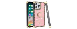 For iPhone 13 Pro Max Magnetic Ring Stand Square Passion Hearts Glitter Case Cover - Pink
