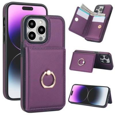 For iPhone 13 Pro Max Magnetic Ring Stand Square Passion Hearts Glitter Case Cover - Purple