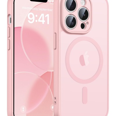 For iPhone 13 Pro Max Metal Chrome Kickstand [Magnetic Circle] Shockproof Matching Camera Hybrid - Pink