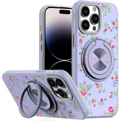 For iPhone 13 Pro Max Metal Diamond CD Pattern Design Matte Finished Hybrid with Rotational Ring [Car Mount Friendly] Case - 2
