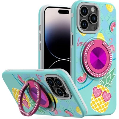 For iPhone 13 Pro Max Metal Diamond CD Pattern Design Matte Finished Hybrid with Rotational Ring [Car Mount Friendly] Case - 3