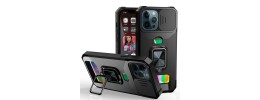 For iPhone 13 Pro Max Multi-Functional Card Magnetic Ring Stand Hybrid Camera Case Cover - Black