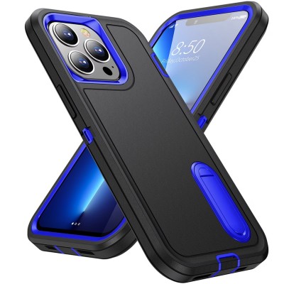 For iPhone 13 Pro Max PEAK 3in1 Toughest Hybrid with Stand Cover Case - Black/Blue