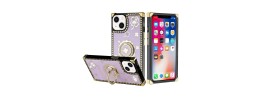 For iPhone 13 Pro Max Passion Square Hearts IMD Design with Diamond Ring Stand Case Cover - E