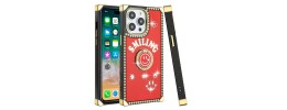 For iPhone 13 Pro Max Passion Square Hearts Smiling Diamond Ring Stand Case Cover - Red