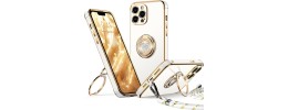 For iPhone 13 Pro Max Passion Square Hearts Smiling Diamond Ring Stand Case Cover - White