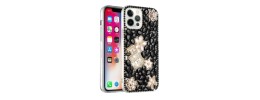 For iPhone 13 Pro Max Pearl Diamond Glitter Hybrid Case Cover - Black