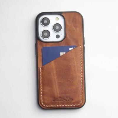 For iPhone 13 Pro Max Plain Premium Leather With Ring Stand Square Passion Heart Case Cover - Brown