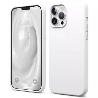 For iPhone 13 Pro Max Plain Premium Leather With Ring Stand Square Passion Heart Case Cover - White