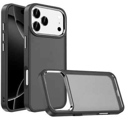 For iPhone 13 Pro Max Polished Oil Thick Acrylic Metal Button Hybrid Case Cover - Black