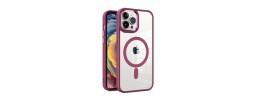 For iPhone 13 Pro Max Polished Oil Thick Acrylic Metal Button Hybrid Case Cover - Burgundy
