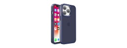 For iPhone 13 Pro Max Polished Oil Thick Acrylic Metal Button Hybrid Case Cover - Dark Blue