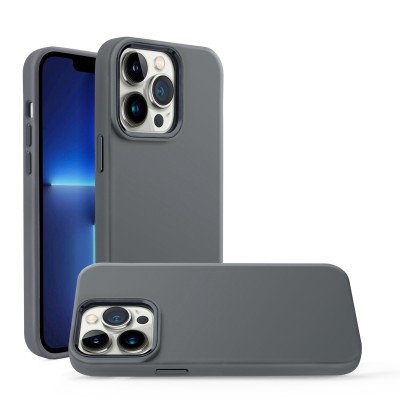 For iPhone 13 Pro Max Premium LIQUID Silicone with Metal Buttons and Camera Edges Case Cover - Grey