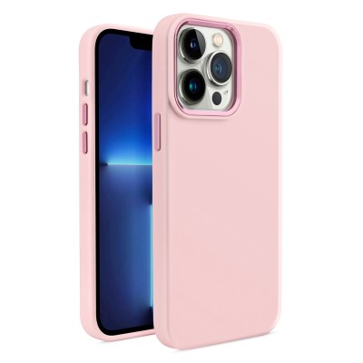 For iPhone 13 Pro Max Premium LIQUID Silicone with Metal Buttons and Camera Edges Case Cover - Pink