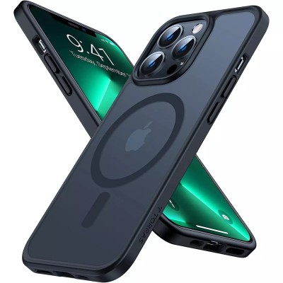 For iPhone 13 Pro Max Premium Matching [Magnetic Circle] & Camera Edge Color Chrome Hybrid Design - Black