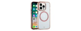 For iPhone 13 Pro Max Premium Matching [Magnetic Circle] & Camera Edge Color Chrome Hybrid Design - Light Pink